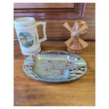 Vintage Collectibles. Kansas Ashtray, Wood Windmill, and Grants Farm Mo Mug