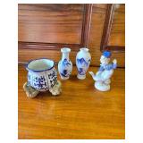Blue Dutch Boy with Goose, Little Vases and Elephant Stand Bowl