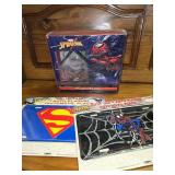 Spiderman Collectors Box and a Spiderman and Superman License Plate Holders