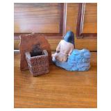 Indian on Waterfall and Indian on Horse Pen Holder