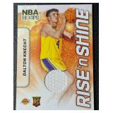 Dalton Knecht 2024 Hoops "Rise and Shine" Rookie  Jersey Swatch Los Angeles Lakers Rookie Basketball Card No. RSM-DKL