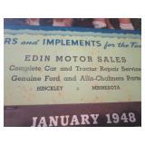 1948 Calendar Edin Motor Sales, Hinckley, MN