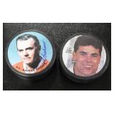 Adam Oates & Maurice Richard Autograph Photo Puck Lot | 2 Autograph Pucks