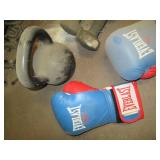 Boxing gloves, 10lb weights, and du...