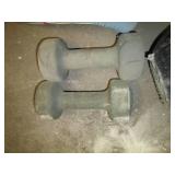 Boxing gloves, 10lb weights, and du...