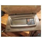 Assorted kitchen items and a vintage scale