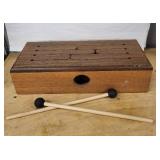 Vintage Wooden Box Percussion Instrument with Two Mallets