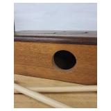 Vintage Wooden Box Percussion Instrument with Two Mallets