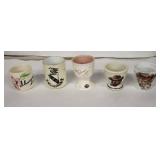 Vintage Egg Cups - Assorted Ceramic Set of 6 with Church Crest & Portuguese Motifs