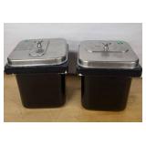 Pair of ceramic Square Canisters with Lids - Black Exterior, White Interior
