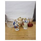 Vintage Porcelain Figurines, Glass Bowl & Occupied Japan Jar (Lot of 5)