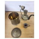 Brass Oil Lamp Set - World Gifts India - 3-Piece Engraved Floral Decor