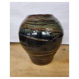 Glazed Ceramic Vase - Earth-Tone Swirl Pattern, 9 in Tall