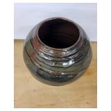 Glazed Ceramic Vase - Earth-Tone Swirl Pattern, 9 in Tall