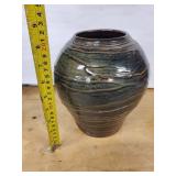 Glazed Ceramic Vase - Earth-Tone Swirl Pattern, 9 in Tall