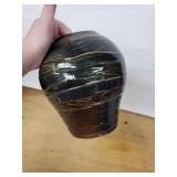 Glazed Ceramic Vase - Earth-Tone Swirl Pattern, 9 in Tall