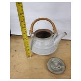 Ceramic Teapot with Bamboo Handle - Gray Speckled Earthenware, Lidded