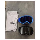 Unigear Ski Goggles Blue & Black with 2 Pouches & Minus33 Merino Wool Beanie & Purple Neck Gaiter