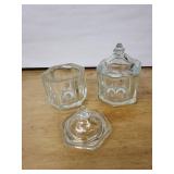 Avon Glass Diamond Cut 4-Piece Set - Lidded Jars & Creamer Mugs
