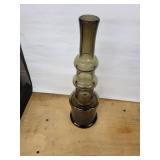 Bischoff Hand Crafted Glass Sculpture - Amber Tall Glass Artwork with Stacked Rings