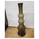 Bischoff Hand Crafted Glass Sculpture - Amber Tall Glass Artwork with Stacked Rings