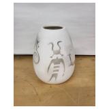 White Ceramic Vase with Abstract Gray Tribal Figures