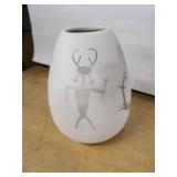 White Ceramic Vase with Abstract Gray Tribal Figures