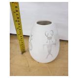 White Ceramic Vase with Abstract Gray Tribal Figures