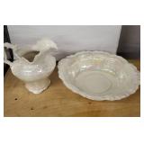 Iridescent Porcelain Pitcher & Matching Bowl Set with Floral Relief