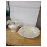 Iridescent Porcelain Pitcher & Matching Bowl Set with Floral Relief