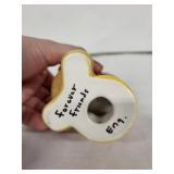 Vintage Ceramic Bunny Egg Cup - Pink Cup with Blue Dots, Yellow Base