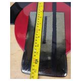 Abstract Circular glass Wall Sculpture - Red Disc with Black Crescent & Grey Panel