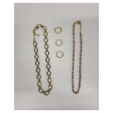 Gold-Tone Chain Necklaces with Enamel Links & Stacking Rings