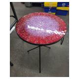 Round Mosaic Tile Table - Purple/Pink Gradient Top, Black Metal Tripod Base