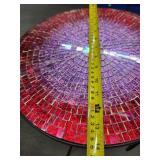 Round Mosaic Tile Table - Purple/Pink Gradient Top, Black Metal Tripod Base