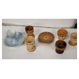 Vintage Egg Cups - Hand-Painted Jerusalem & Florentine Scenes, Wood & Ceramic Set
