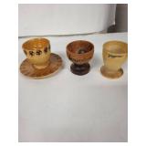 Vintage Egg Cups - Hand-Painted Jerusalem & Florentine Scenes, Wood & Ceramic Set