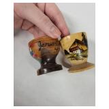 Vintage Egg Cups - Hand-Painted Jerusalem & Florentine Scenes, Wood & Ceramic Set
