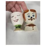 Vintage Japanese Eggcups Ceramic Egg Cups - Faces (Lot of 3)