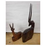 Antelope Wood Carvings - Pair of Hand-Carved Sculptures
