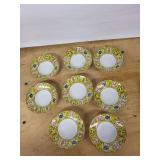 Chinese Porcelain Plates & Spoons Set - Yellow Floral Shou Pattern, 9 Plates & 5 Spoons