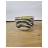 Chinese Porcelain Plates & Spoons Set - Yellow Floral Shou Pattern, 9 Plates & 5 Spoons