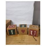 Vintage Wooden Alphabet Blocks A B C with Dog Figurines