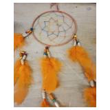 Vase from Cozumel Mexico with Sun Face Motif & Orange Dreamcatcher