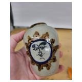 Vase from Cozumel Mexico with Sun Face Motif & Orange Dreamcatcher