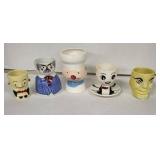 Vintage Ceramic Egg Cups - Assorted Cartoon Faces (Lot of 5)