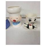 Vintage Ceramic Egg Cups - Assorted Cartoon Faces (Lot of 5)