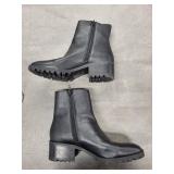 Black Leather Ankle Boots - US 6.5 / EU 37, M width - Side Zippers, Lug Sole