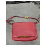 J.Crew Red Leather Crossbody Bag with Gold-Tone Bar - Adjustable Strap