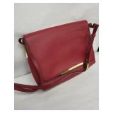 J.Crew Red Leather Crossbody Bag with Gold-Tone Bar - Adjustable Strap
